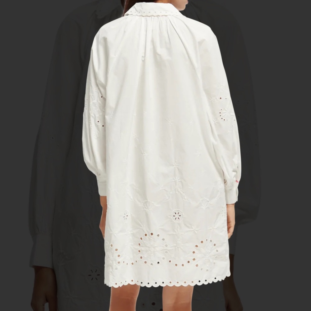 Scotch & Soda Organic Cotton Broderie Anglaise Shirt Dress Embroidered Eyelet - Picture 3 of 16